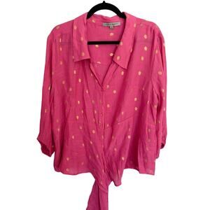 Alex & Parker, Size 2X, Pink & Gold Polka Dot Wrap Around Blouse, Lightweight